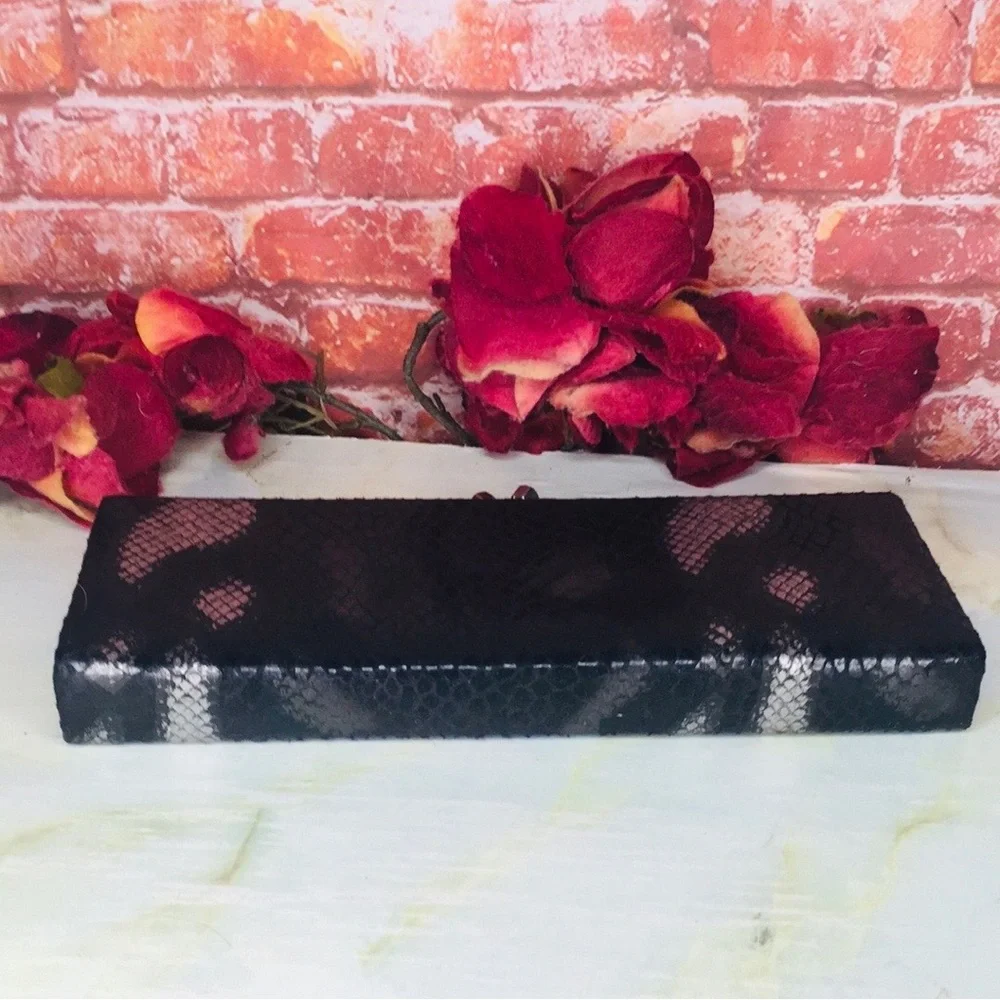 Vintage 80s Black Patent Snakeskin Box Clutch